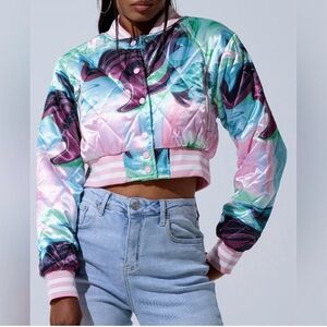 AKIRA Multicolor Satin Bomber Jacket
